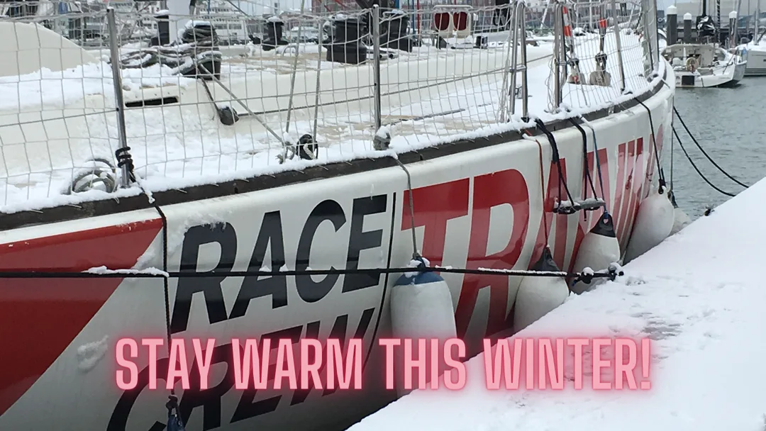 Clipper 68 yacht with snow on deck